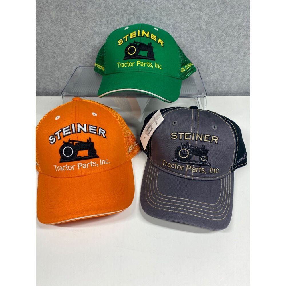 Steiner Tractor Parts Inc. Trucker Hats Ballcaps New lot of 3 Green Black Orange